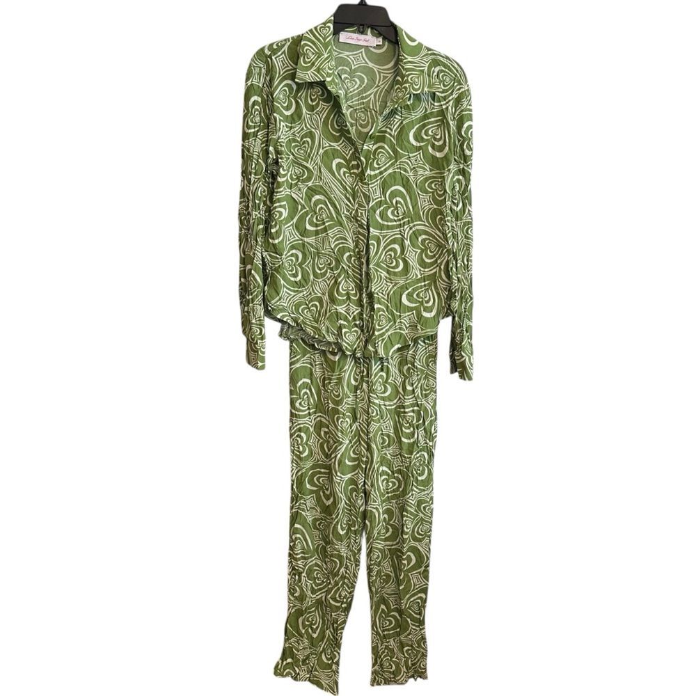 Lisa Says Gah Bailey Lounge Set Pants and Top Wild Hearts Green XS